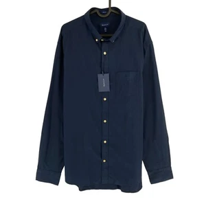 GANT Navy Blue Winter Twill Solid Regular Fit Shirt Size XL 43/44 17.5 - Picture 1 of 10