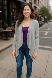 Abercrombie Kids Size 15 Gray Girl Draped Waterfall Cardigan Soft Knit Open Fron - Picture 1 of 13