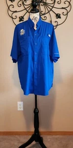 Camicia Columbia PFG da uomo blu MDSU Jackrabbits manica corta abbottonata ottime condizioni - Foto 1 di 6