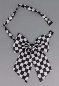 Pre-tied Bowtie White and Black Checkered Print - Picture 1 of 3