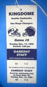 Seattle Seahawks Gameday Pass 1998 (boleto) cargadores SD / ¡7 intercepciones!! - Imagen 1 de 6