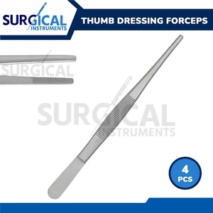 4 Pcs Thumb Dressing Forceps 8.00" Serrated Jaws Stainless Steel German Grade - Picture 1 of 11