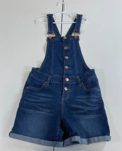 YMI Girl Little Girls Overall Shorts Gold Buttons Size 12 Pockets Dark Wash - Picture 1 of 8
