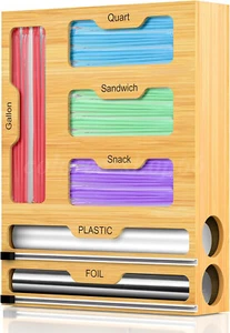 Bamboo Ziplock Bag Storage Organizer Storage Bag/Kitchen Bag Dispenser forDrawer - Picture 1 of 13