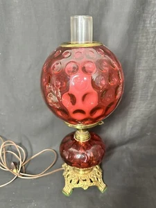 FENTON CRANBERRY REVERSE INVERTED COIN DOT SPOT LAMP GWTW BALL SHADE THUMBPRINT - Picture 1 of 6