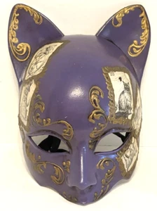 Masquerade Cat Mask Purple Gold Decorated with Cat Stamps Decorative Wall Hanger - Picture 1 of 22