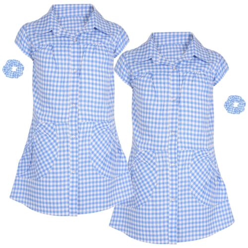 Girls Gingham School Dress Pack Of 2 Check Print Dresses With Matching Scrunchie