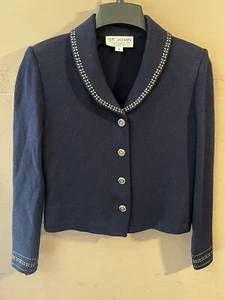 ST. JOHN BASICS Sz 4 NAVY KNIT LONG SLEEVE BUTTON DOWN CARDIGAN SWEATER - Picture 1 of 8