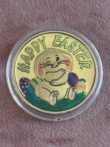 Vtg Enamel Coin 1 Troy Oz .999 Fine Silver Round Happy Easter Bunny Gift Present - Picture 1 of 3