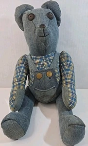 Vintage Wrangler Denim Stuffed Bear Toy Plaid Shirt And Overalls Advertising 12" - Picture 1 of 7