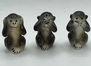 Vintage Hear See Speak No Evil Wise Monkey Bone China Porzellan Miniatur Figuren - Bild 1 von 5