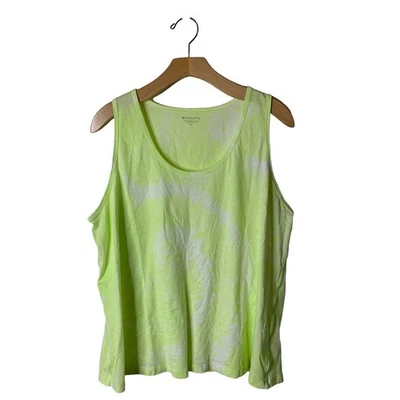 Athleta Plus 1X Organic Daily Printed Tank Sunburst Bright Green Tie-Dye Cotton - Image 1 of 4