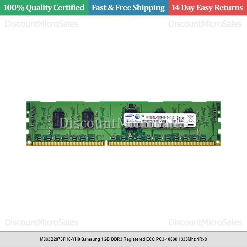 M393B2873FH0-YH9 Samsung 1GB DDR3 Registered ECC PC3-10600 1333Mhz 1Rx8 - Image 1 of 1