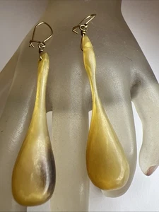 VINTAGE GOLD FILLED GF HORN Handmade DROP DANGLE EARRINGS. - Picture 1 of 6