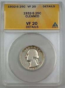 1932-S Silver Washington Quarter, ANACS VF-20, Details, Cleaned - Picture 1 of 2