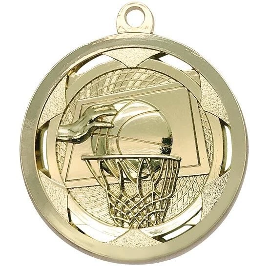 Basketball Sculptured Shiny Gold Medal 51mm With Neck Ribbon Engraved FREE - image 1 of 1