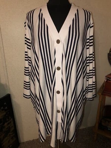 Susan Graver Weekend 3/4 Sleeve Cardigan Navy and White Buttonfront Size 5X - Picture 1 of 9