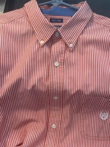 Chaps orange & white striped long sleeve button dress shirt Men's XXL - Picture 1 of 5