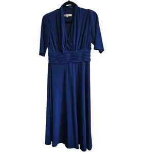 Evan Picone NWT Dress Size 10 Cobalt Blue Midi V-neck Ruching Short Sleeve - Picture 1 of 8