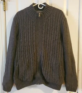 Boston Traders Gray Fleece Lined Cable Knit Men's Sweater Full Zip XL - Picture 1 of 8