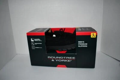 Roundtree & Yorke 人造剪羊毛莫卡辛冬季拖鞋黑色 LG 11-12 #61557 — 第 1/4 张图片