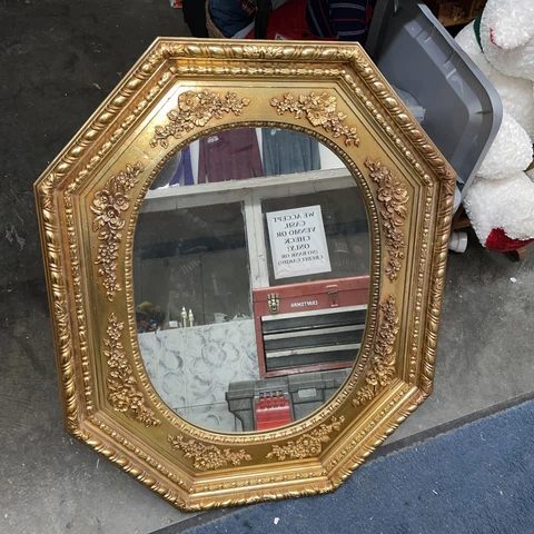 VTG 70s MCM Regency Ornate Gold Country Floral Hexagon Decorative Wall Mirror Cover