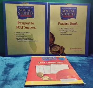 Lot of 3 HM Social Studies FL Gr 4 Fcat Preparation & Practice book & CD ROMS - Bild 1 von 5