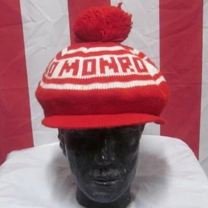 GO MONROE knit beanie hat Michigan skullcap ski cap w/ pom 1970s - Picture 1 of 3