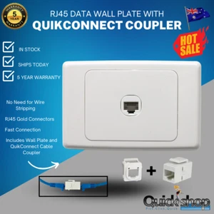 1 Gang Data Wall Plate with Quick Connect COUPLER CAT6 RJ45 Network LAN Port - Picture 1 of 5
