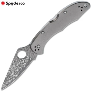 Spyderco Delica 4 Damascus VG10 Plain Blade Titanium Handles C11TIPD - Picture 1 of 4