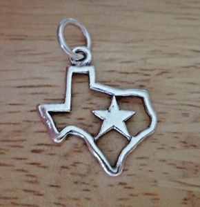 ¡Contorno de plata esterlina 20x16 mm del estado de Texas con un dije de estrella! - Imagen 1 de 4