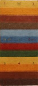  Striped Color-full 7 ft Runner Gabbeh Indian Rug Hand-knotted Wool 6' 7 x 2' 9