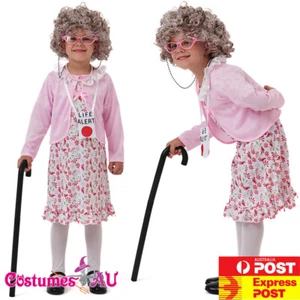 Girls Little Grandma Costume Old Lady Granny 100 Days Of School Child Kids Dress - Picture 1 of 12