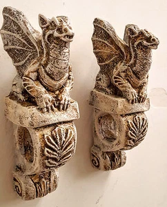 Winged Dragon Mythical Wall Plaque Sconce Pair - Picture 1 of 5