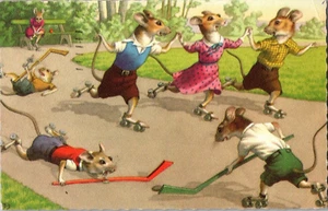 AK Alfred Mainzer anthropomorphe Mäuse Rollschuhlaufen von Eugene Hartung - Bild 1 von 2