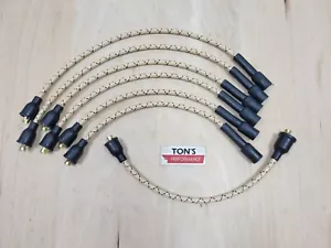 Chevy 216 235 7mm Cloth Covered Spark Plug Wire Set Vintage Wires Inline 6 White - Picture 1 of 5