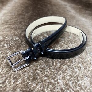 Ann Taylor Belt S Black Shiny Leather Silver Square Buckle