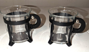 Vintage Set of 2 Bodum Bistro Glass Black Handle Expresso Coffee Cups Mugs
