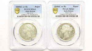 1840 EAST INDIA COMPANY RUPEE COIN PCGS MS61 X 2 - Picture 1 of 4