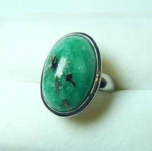 Colombian Emerald Ring Oval Shape 20.18 Cts Silver 950 F. Size 7.5 Muzo Mine - Picture 1 of 11