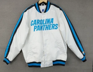 Carolina Panthers Starter Snap Down Jacket White Size - Picture 1 of 11