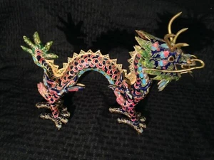 Vintage Handmade Chinese Cloisonne Enamel Gilt Brass Dragon 12" - Picture 1 of 8