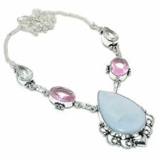 White Opal & Pink Kunzite Gemstone Silver Fashion Jewelry Necklace 18" MN-1068