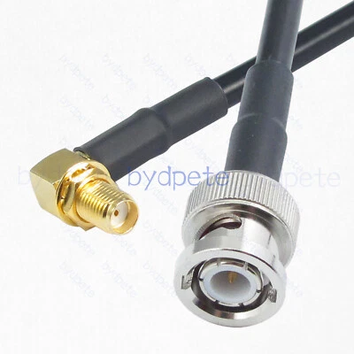 SMA Female jack Right Angle 90 degree bulkhead to BNC male Plug RG58 Cable Coax - Image 1 of 4