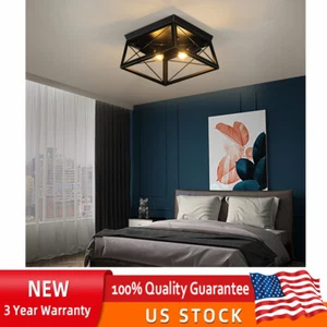 Industrial Farmhouse Ceiling Lamp Fixture Rustic Black Flush Mount Ceiling Light - Picture 1 of 12