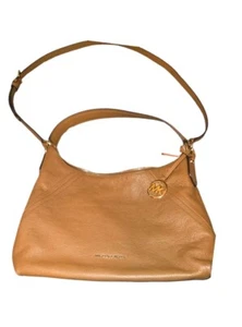 Michael Kors Bag Large Tan Pebbled Leather Shoulder Hobo Handbag Aria Bag Charm - Picture 1 of 18