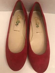 BUTTER Womens US Size 6 Red Suede Leather Shoes Leather Sole Flats Made In Italy - Picture 1 of 7