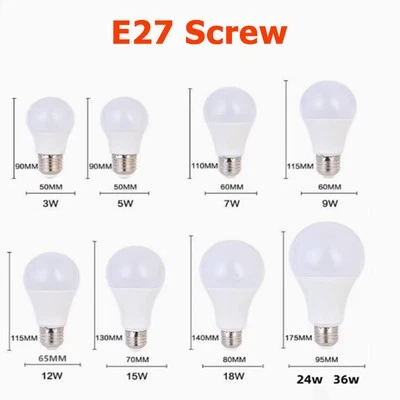 E27 LED Globe Light Bulb Lamp 3W 5W 7W 9W 12W 15W 18W 24W 36W 220V Energy Saving - Image 1 of 4