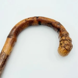 Antique Lightweight Wooden Cane – Crook Handle, Metal Ferrule, Possibly Malacca - Picture 1 of 13