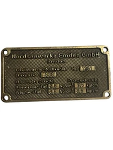 Vintage Nordseewerke Emden GmbH Messing Typenschild Plakette Typenschild - Bild 1 von 4